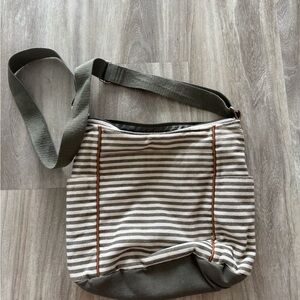 Thirty-One Olive and Cream Striped Crossbody Bag